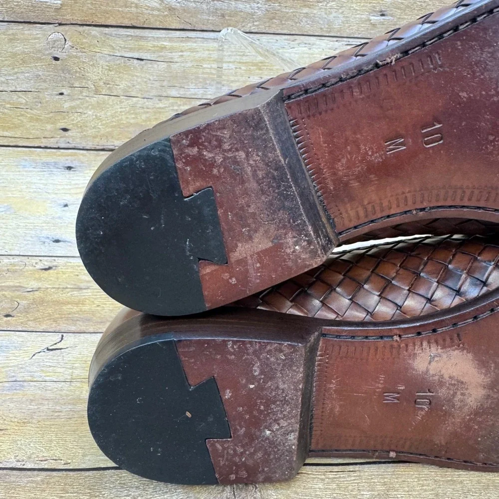 Vintage Bragano Cole Haan Men 10 Woven Leather Kiltie Tassel Loafer Brown Italy